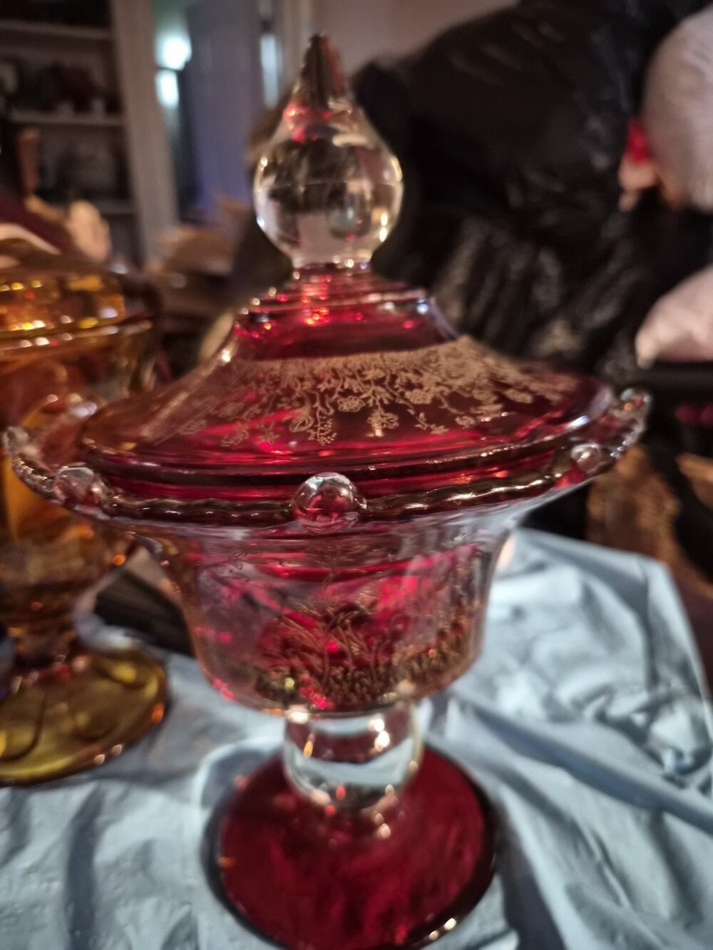 Vintage Paden City Glass Candy Dish In vibrant Cranberry Ruby Red Color With...